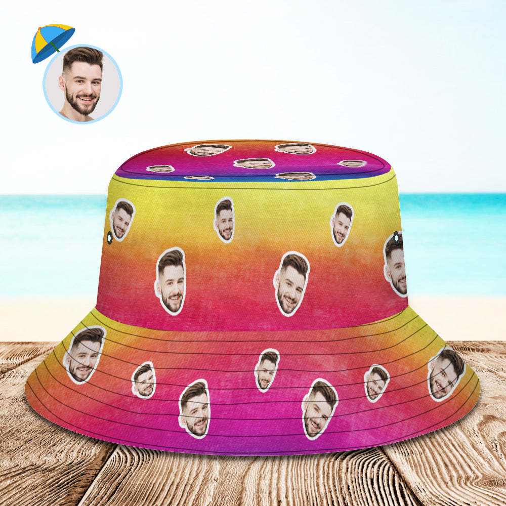 Custom Bucket Hat Unisex Face Bucket Hat Personalized Wide Brim Outdoor Summer Cap Hiking Beach Sports Hats Tie Dye Style Multicolor -