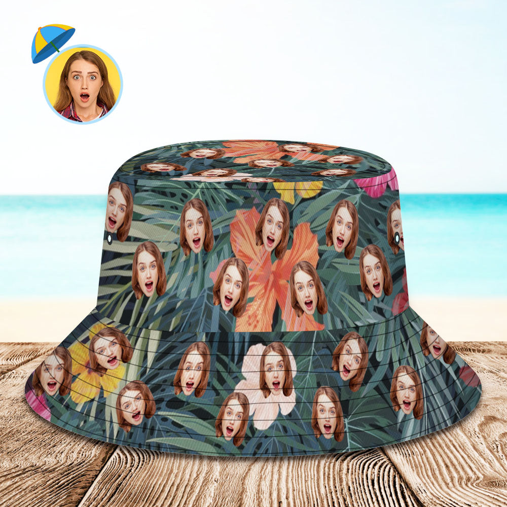 Custom Bucket Hat Unisex Face Bucket Hat Personalize Wide Brim Outdoor Summer Cap Hiking Beach Sports Hats Hawaiian Style Gift for Lover-MyPhotoSocks