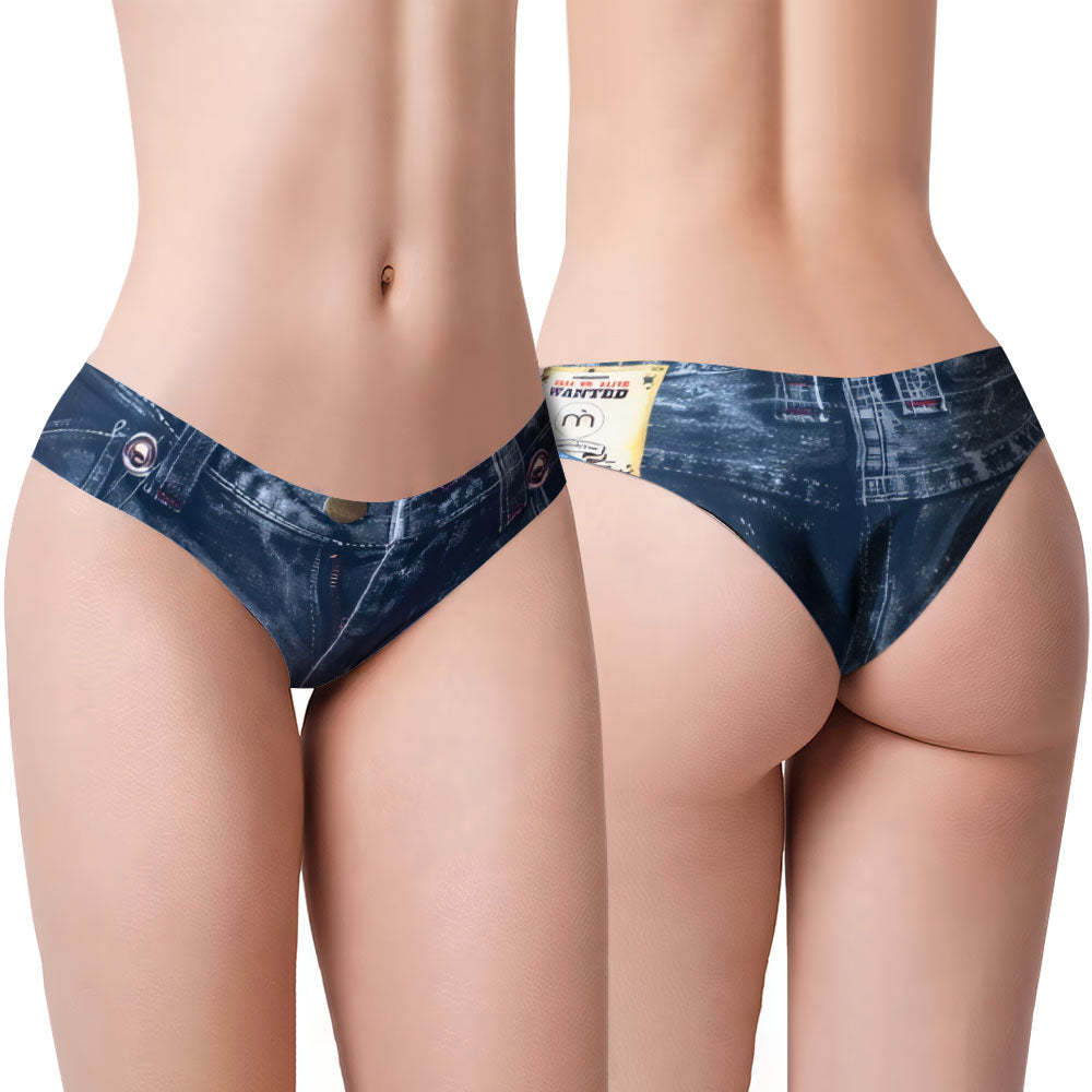 Denim-Inspired Women's Thong Black Denim Panties Gift for Her - MyPhotoSocks