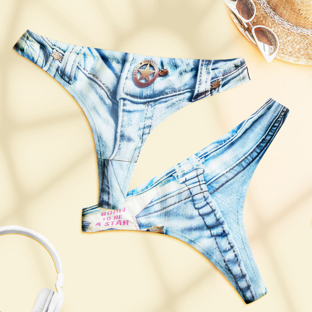 Denim-Inspired Women's Thong Denim Panties Gift for Her
