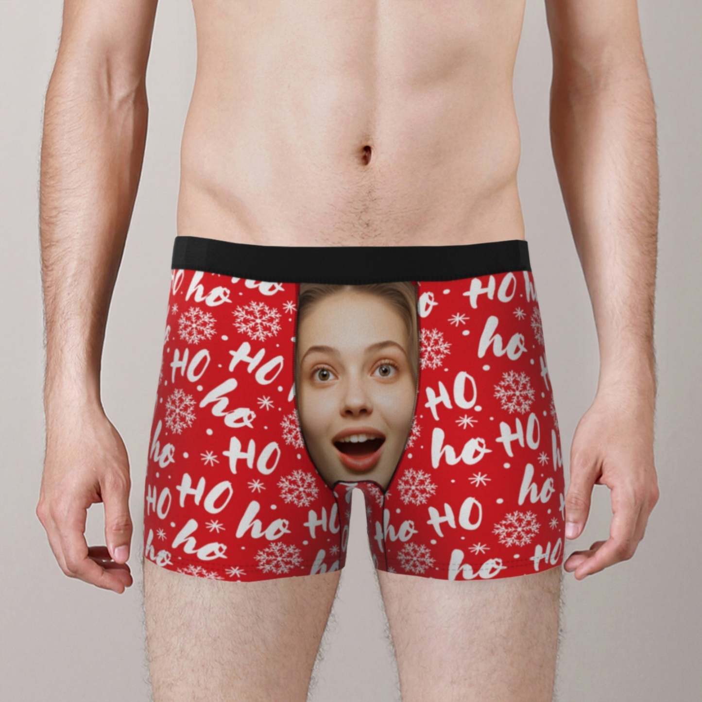 Custom Men's Photo Boxers Personalized Christmas Big Face Red Underwear Christmas Gift for Him - MyPhotoSocks