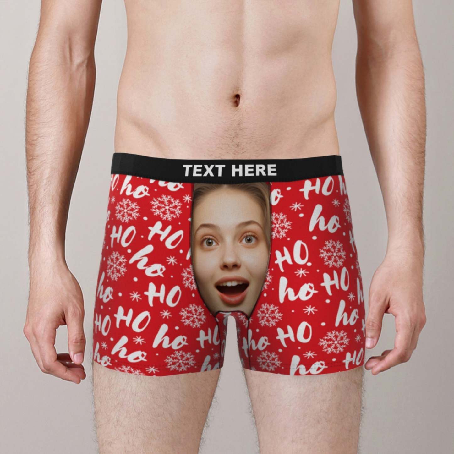Custom Men's Photo Boxers Personalized Christmas Big Face Red Underwear Christmas Gift for Him - MyPhotoSocks
