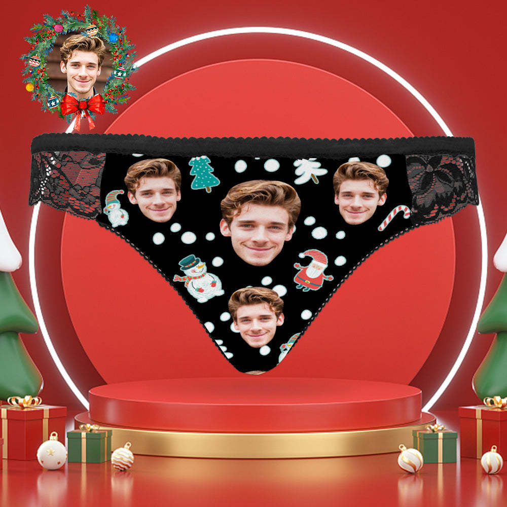 Custom Face Lace Panties Personalized Sexy Women Underwear Santa Claus and Snowman Christmas Gifts - MyPhotoSocks