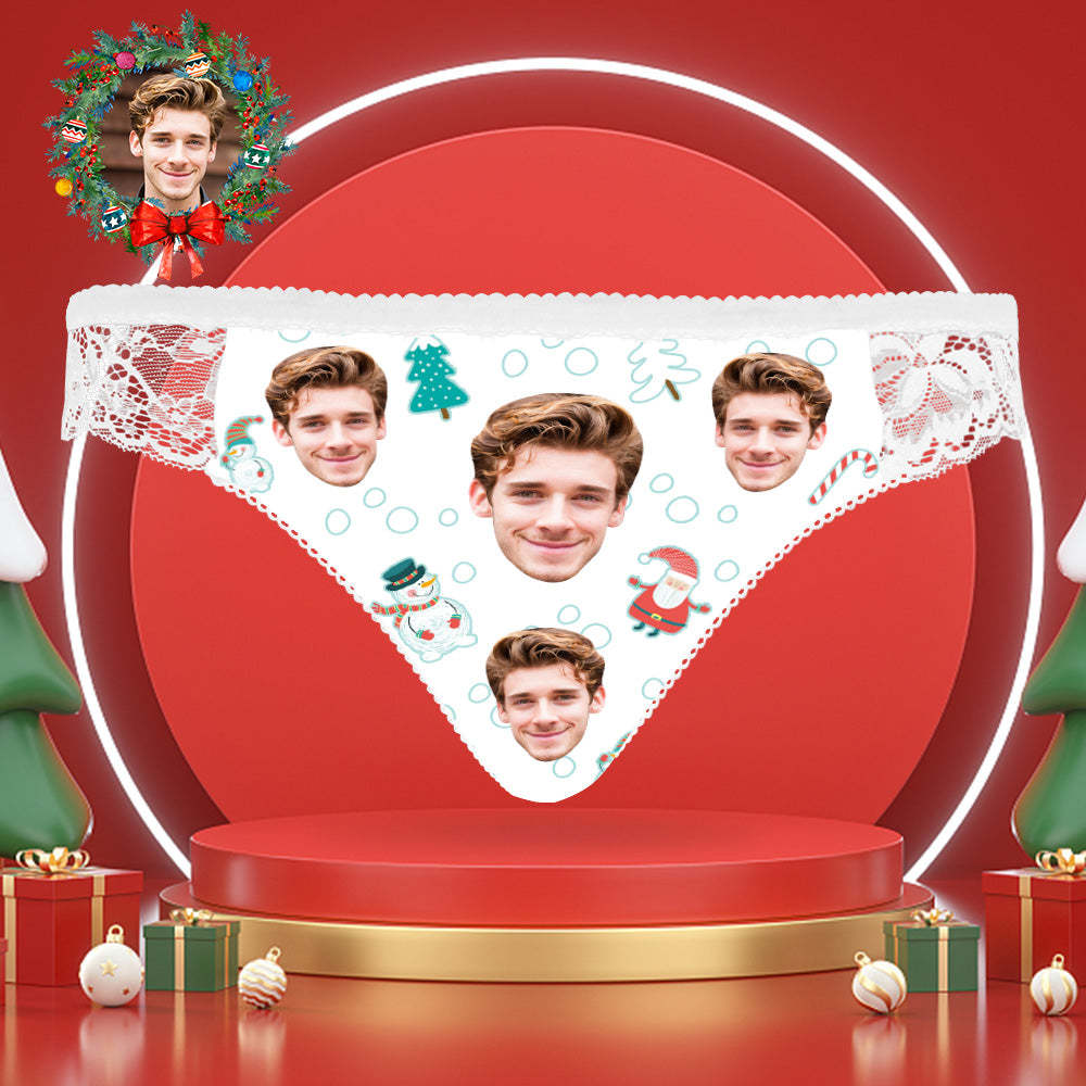 Custom Face Lace Panties Personalized Sexy Women Underwear Santa Claus and Snowman Christmas Gifts - MyPhotoSocks