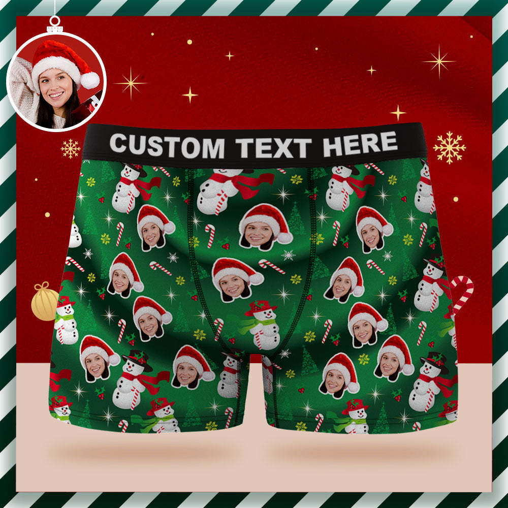 Custom Face Boxer Briefs Personalized Green Underwear Snowman Christmas Gifts for Him - MyPhotoSocks