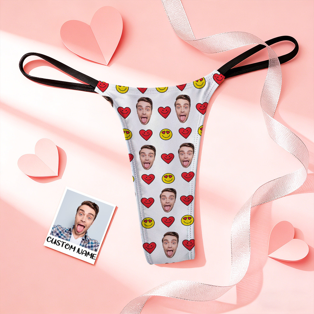 Custom Thongs Mash Face Photo Panties Funny Underwear Briefs Kiss Me Love Thong Valentine's Gift 