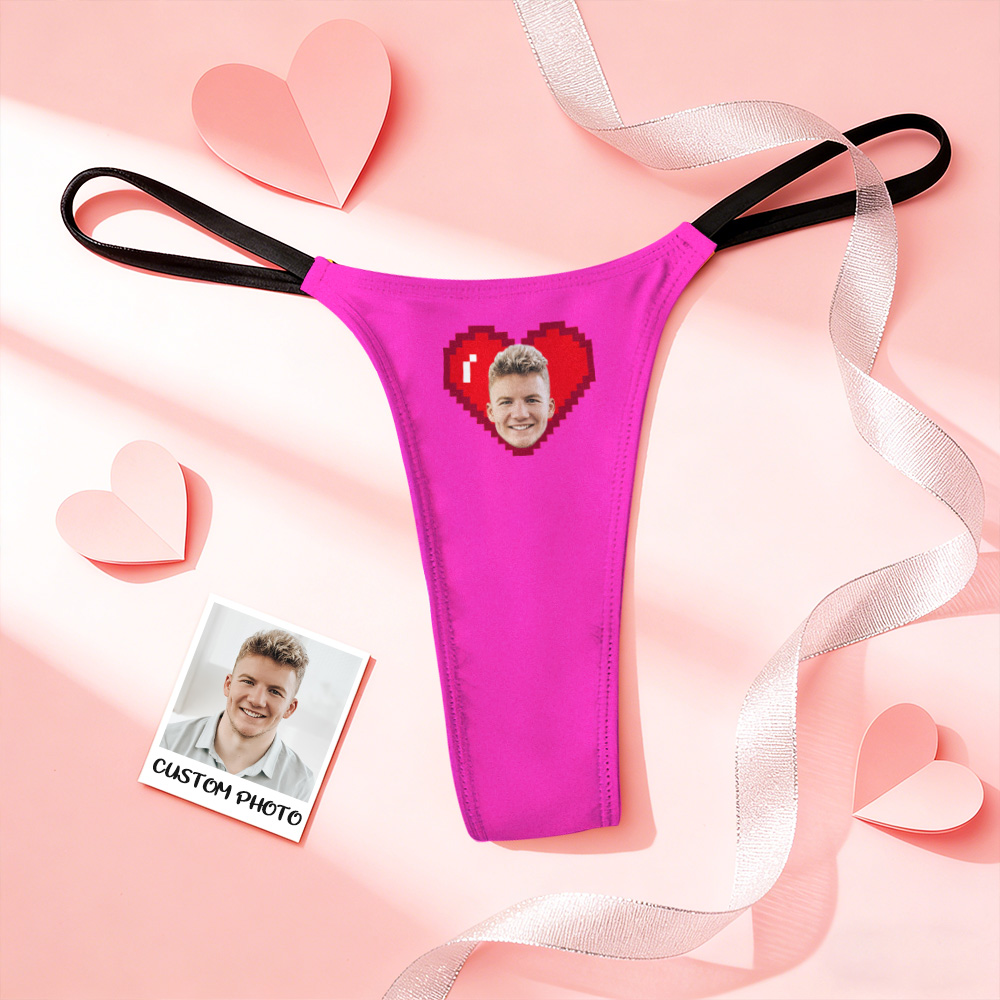 Valentine's Gift Custom Thongs Face Photo Panties Funny Underwear Briefs Kiss Me Love Thong