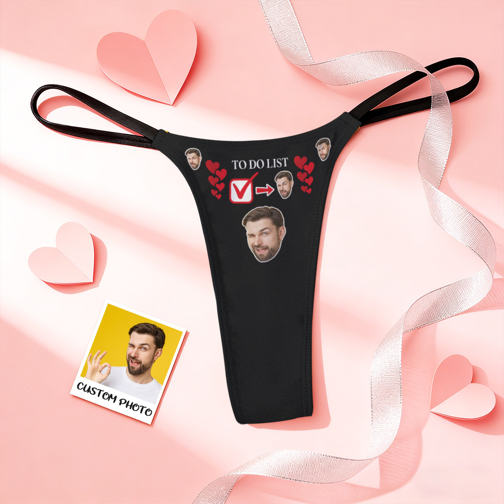 Custom Thongs Valentine Gift Face Photo Panties Funny Underwear Briefs Kiss Me Love Thong