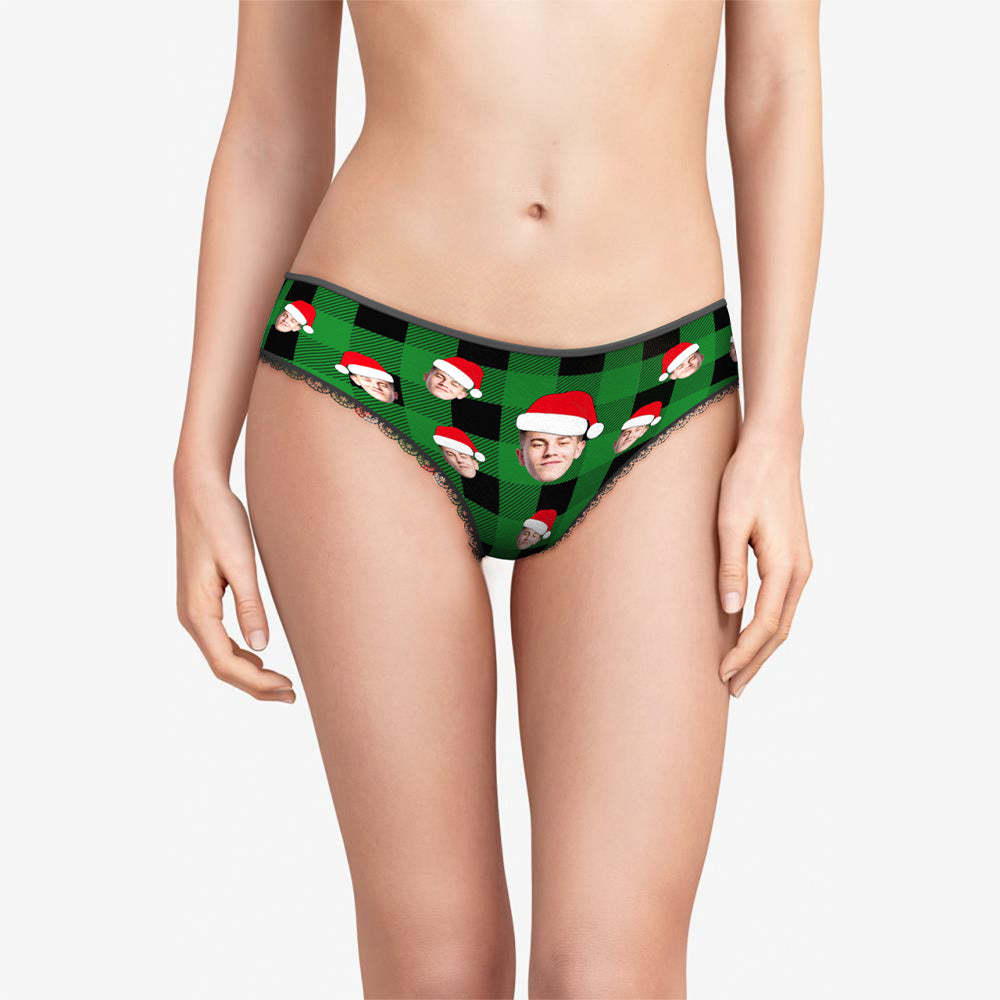 Custom Face Panties Personalized Photo Buffalo Plaid Lace Panties for Women - MyPhotoSocks
