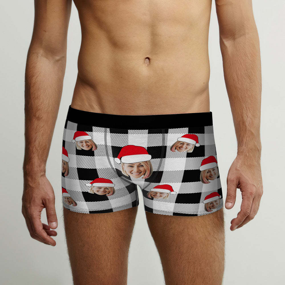 Custom Face Boxer Briefs Personalized Buffalo Plaid Underwear Christmas Gifts for Him - MyPhotoSocks