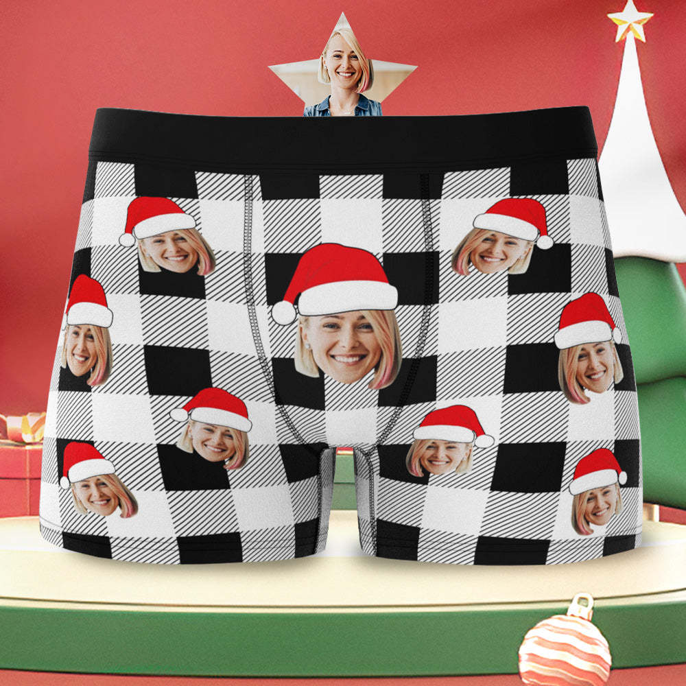 Custom Face Boxer Briefs Personalized Buffalo Plaid Underwear Christmas Gifts for Him - MyPhotoSocks