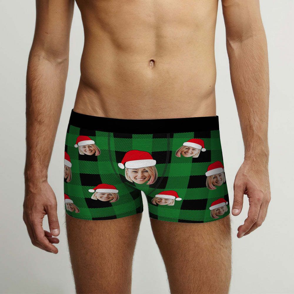 Custom Face Boxer Briefs Personalized Buffalo Plaid Underwear Christmas Gifts for Him - MyPhotoSocks