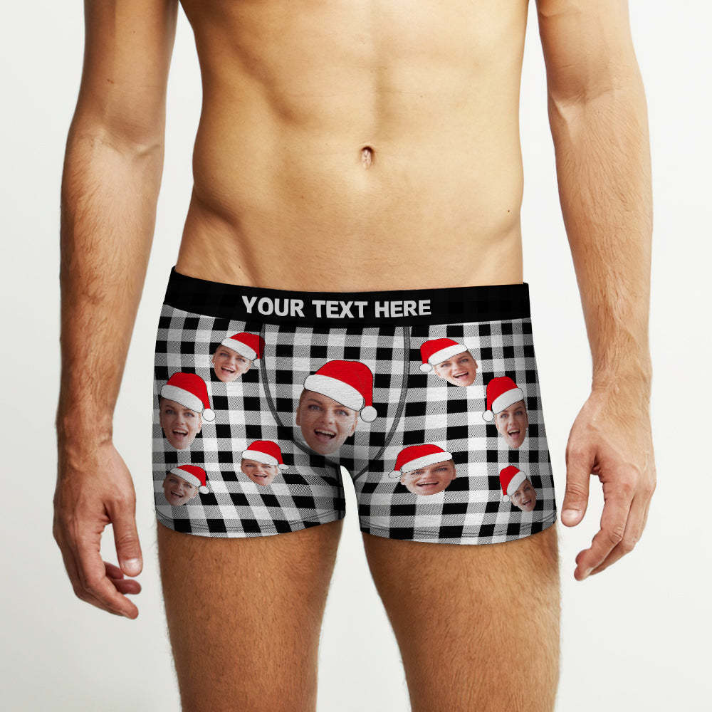 Custom Face Boxer Briefs Personalized Buffalo Plaid Underwear Christmas Gifts for Him - MyPhotoSocks