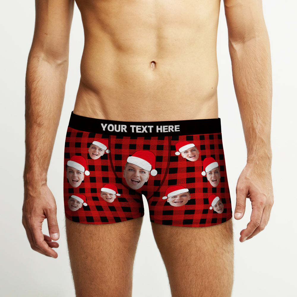 Custom Face Boxer Briefs Personalized Buffalo Plaid Underwear Christmas Gifts for Him - MyPhotoSocks