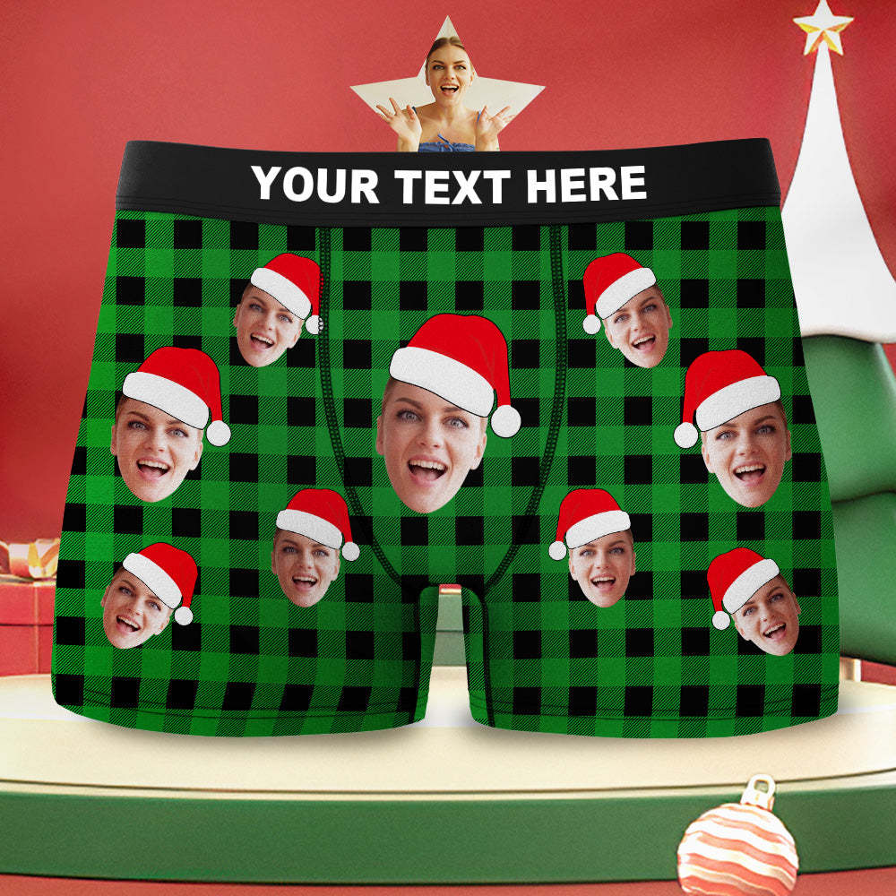 Custom Face Boxer Briefs Personalized Buffalo Plaid Underwear Christmas Gifts for Him - MyPhotoSocks