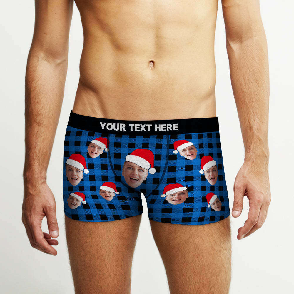 Custom Face Boxer Briefs Personalized Buffalo Plaid Underwear Christmas Gifts for Him - MyPhotoSocks