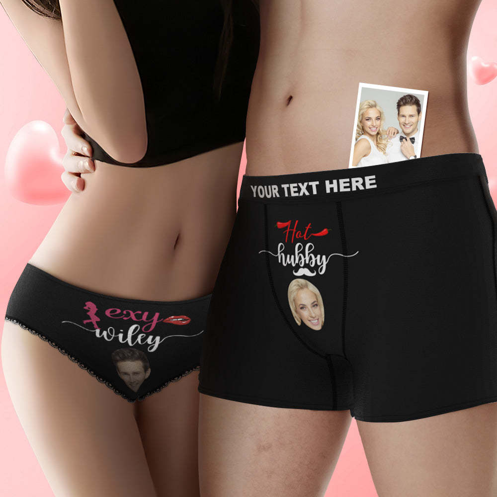 Custom Face Hubby and Wifey Couple Underwear Personalized Underwear Valentine's Day Gift - MyPhotoSocks