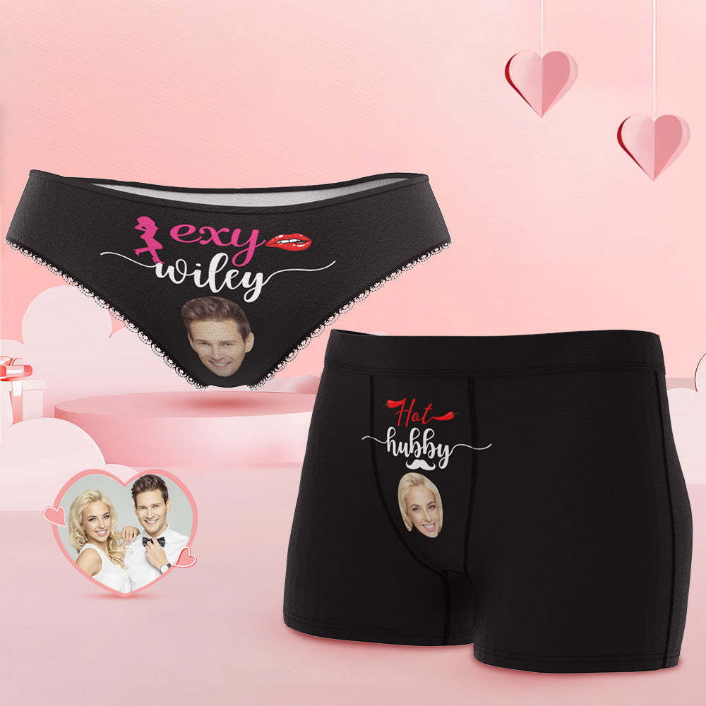 Custom Face Hubby and Wifey Couple Underwear Personalized Underwear Valentine's Day Gift - MyPhotoSocks