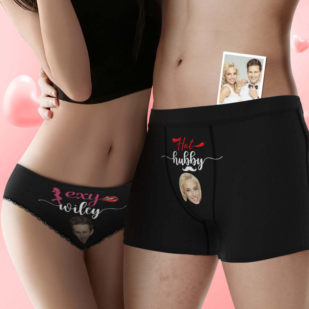 Custom Face Hubby and Wifey Couple Underwear Personalized Underwear Valentine's Day Gift - MyPhotoSocks