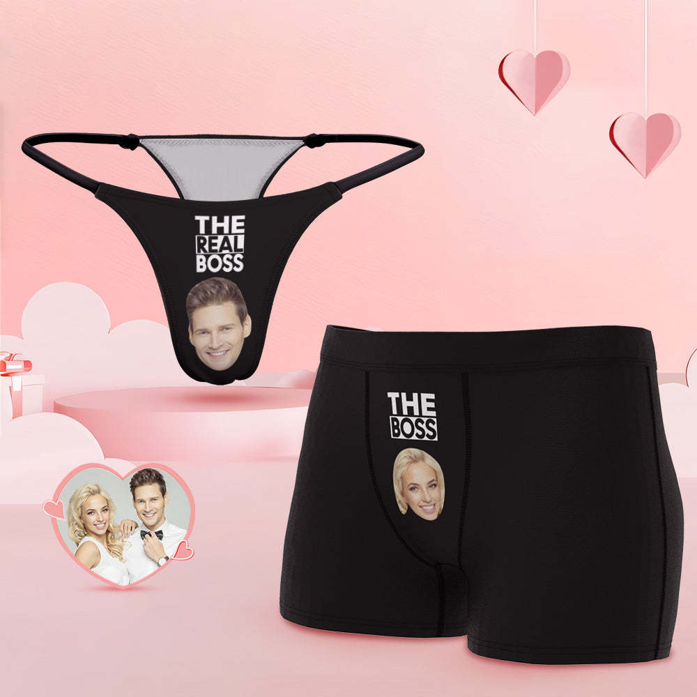 Custom Face Couple Underwear You are the Boss Personalized Underwear Valentine's Day Gift - MyPhotoSocks