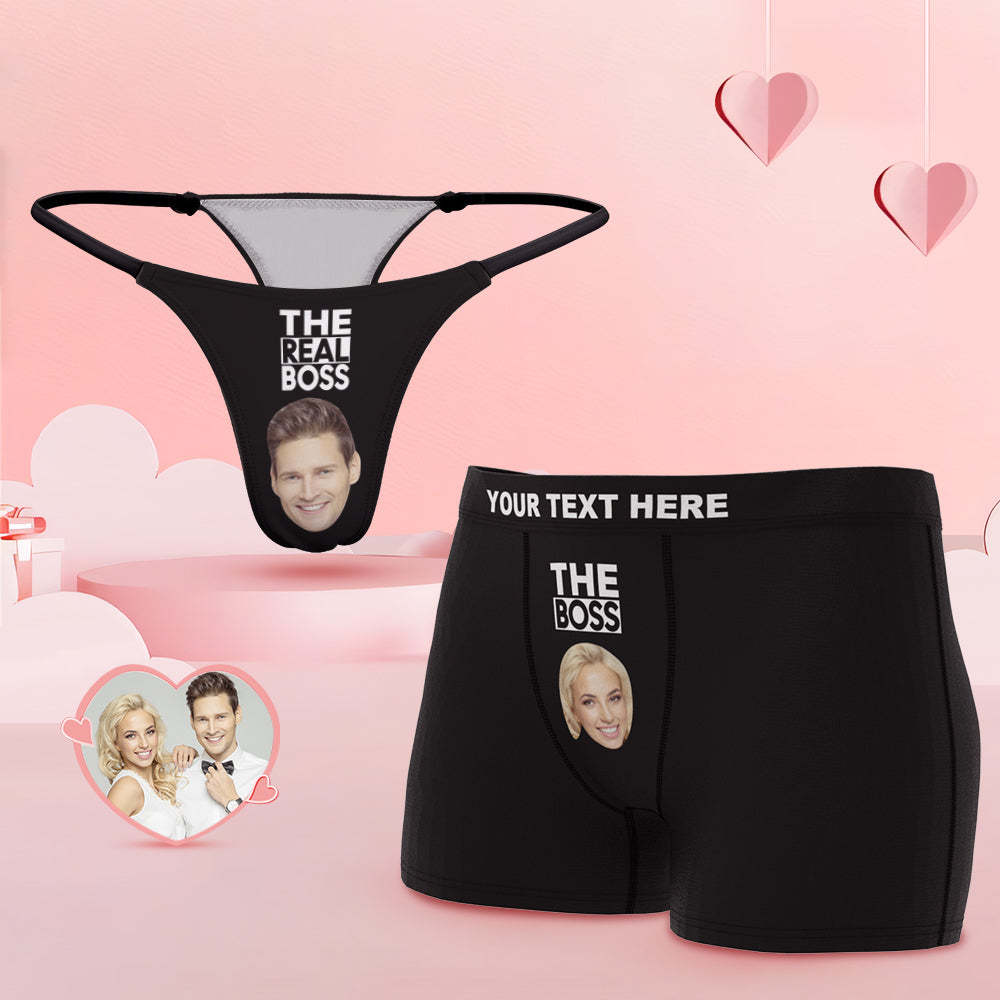 Custom Face Couple Underwear You are the Boss Personalized Underwear Valentine's Day Gift - MyPhotoSocks