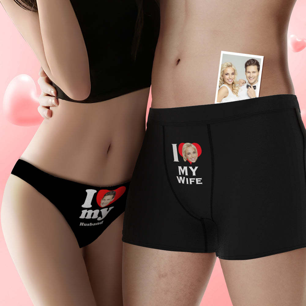 Custom Face Couple Underwear Love Heart Personalized Underwear Valentine's Day Gift - MyPhotoSocks