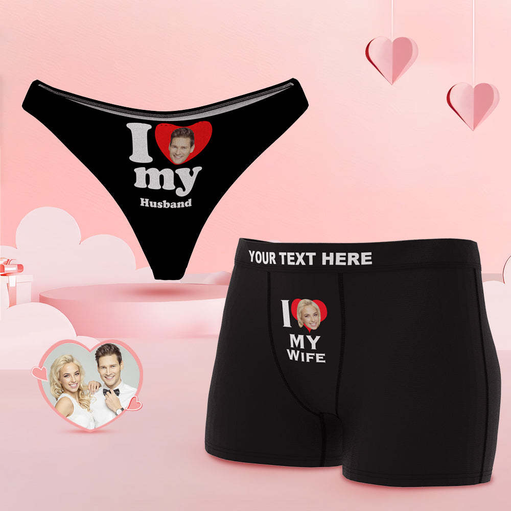 Custom Face Couple Underwear Love Heart Personalized Underwear Valentine's Day Gift - MyPhotoSocks