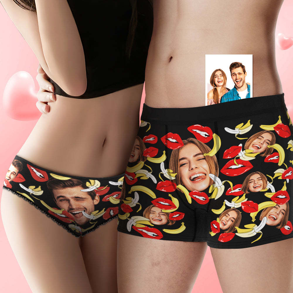 Custom Face Underwear Personalized Eat Banana Boxer Briefs and Panties Valentine's Day Gifts for Couple - MyPhotoSocks