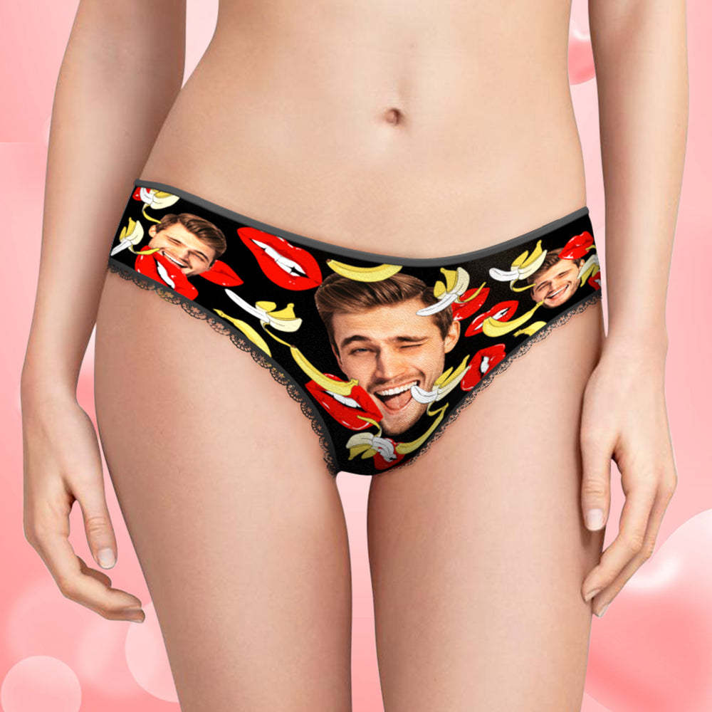 Custom Face Underwear Personalized Eat Banana Boxer Briefs and Panties Valentine's Day Gifts for Couple - MyPhotoSocks