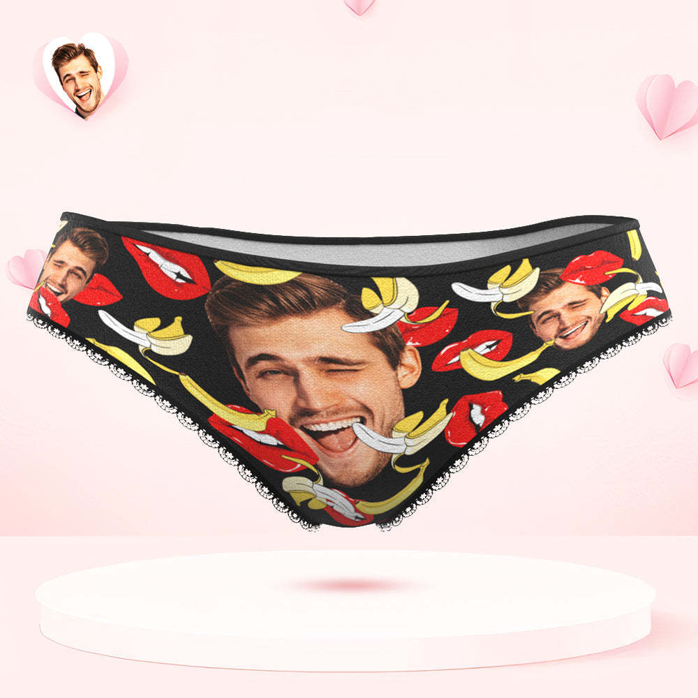 Custom Face Underwear Personalized Eat Banana Boxer Briefs and Panties Valentine's Day Gifts for Couple - MyPhotoSocks