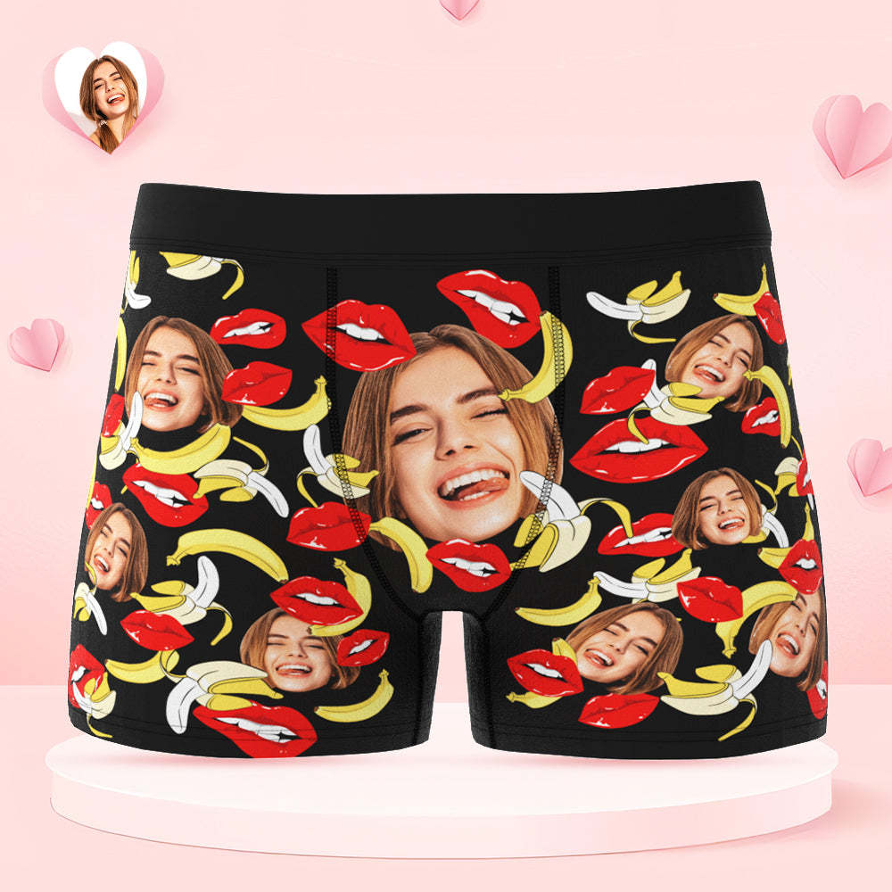 Custom Face Underwear Personalized Eat Banana Boxer Briefs and Panties Valentine's Day Gifts for Couple - MyPhotoSocks