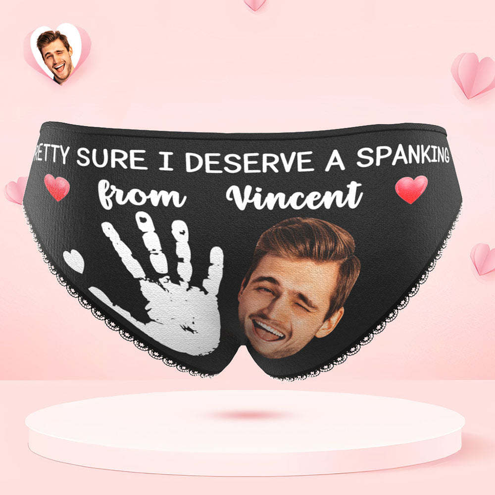 Custom Face Panties Personalized Photo Women's Lace Panties Pretty Sure I Deserve A Spanking Valentine's Day Gift - MyPhotoSocks