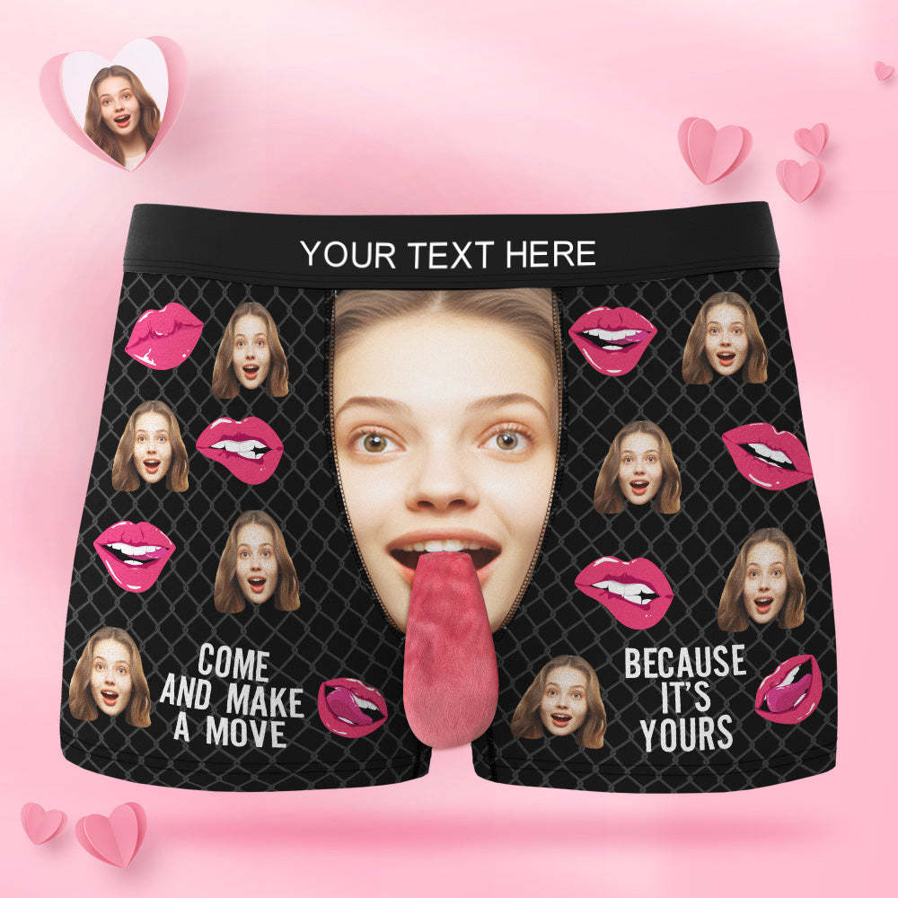 Custom Face Underwear Personalized Magnetic Tongue Underwear COME AND MAK A MOVE Valentine's Day Gifts for Couple - MyPhotoSocks