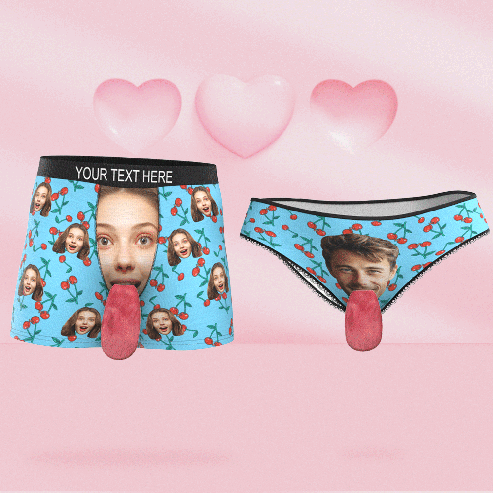 Custom Face Underwear Personalized Magnetic Tongue Underwear Cherry Valentine's Day Gifts for Couple - MyPhotoSocks