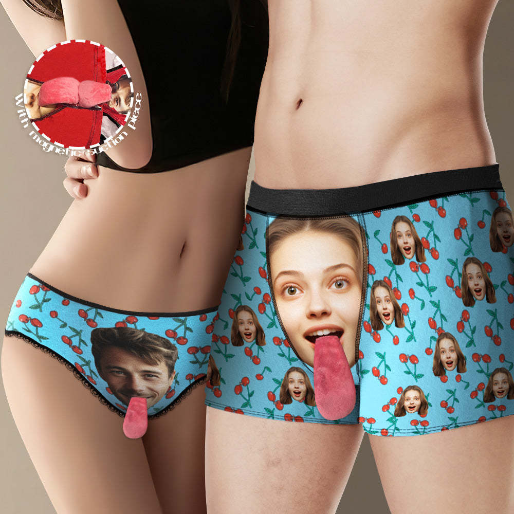 Custom Face Underwear Personalized Magnetic Tongue Underwear Cherry Valentine's Day Gifts for Couple - MyPhotoSocks