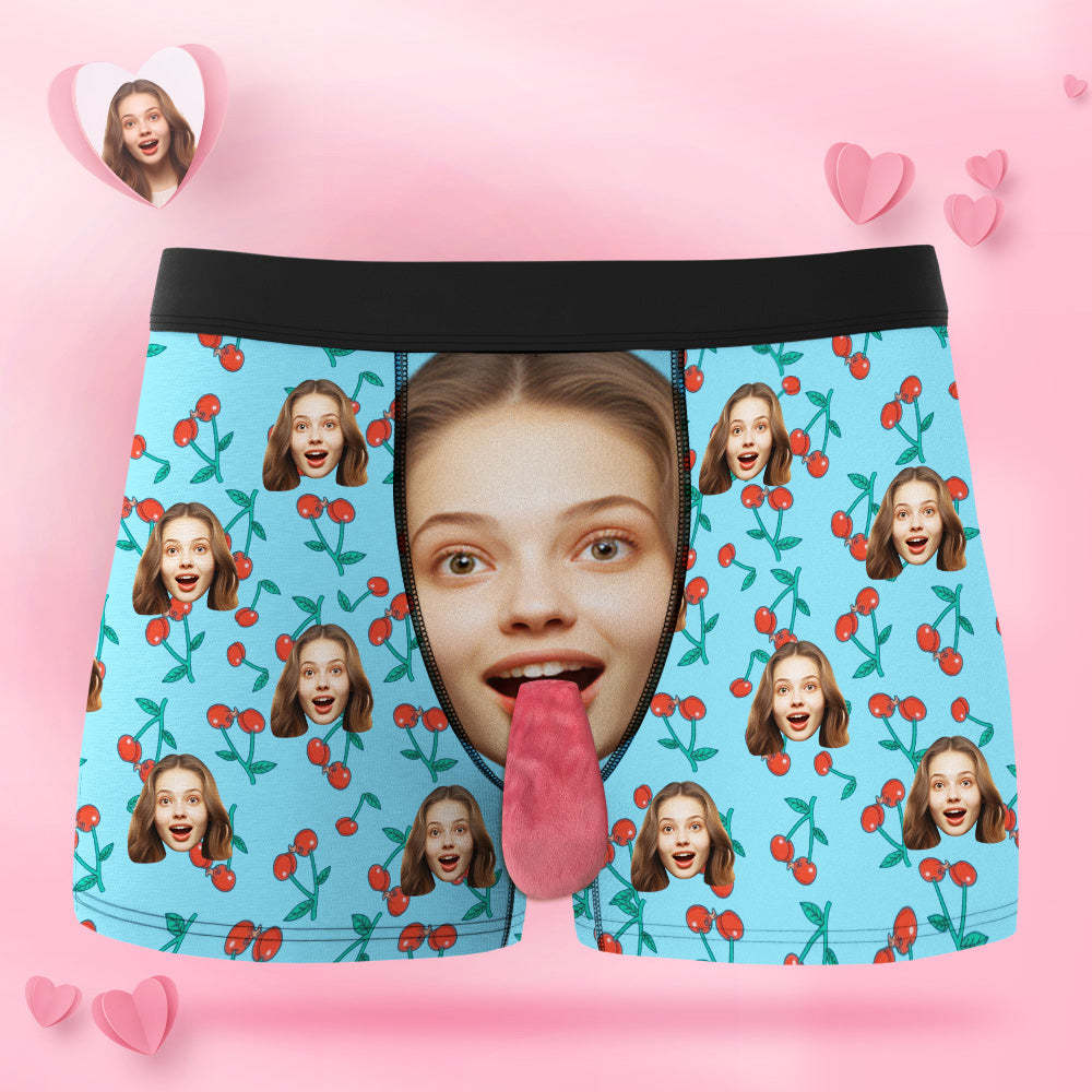 Custom Face Underwear Personalized Magnetic Tongue Underwear Cherry Valentine's Day Gifts for Couple - MyPhotoSocks