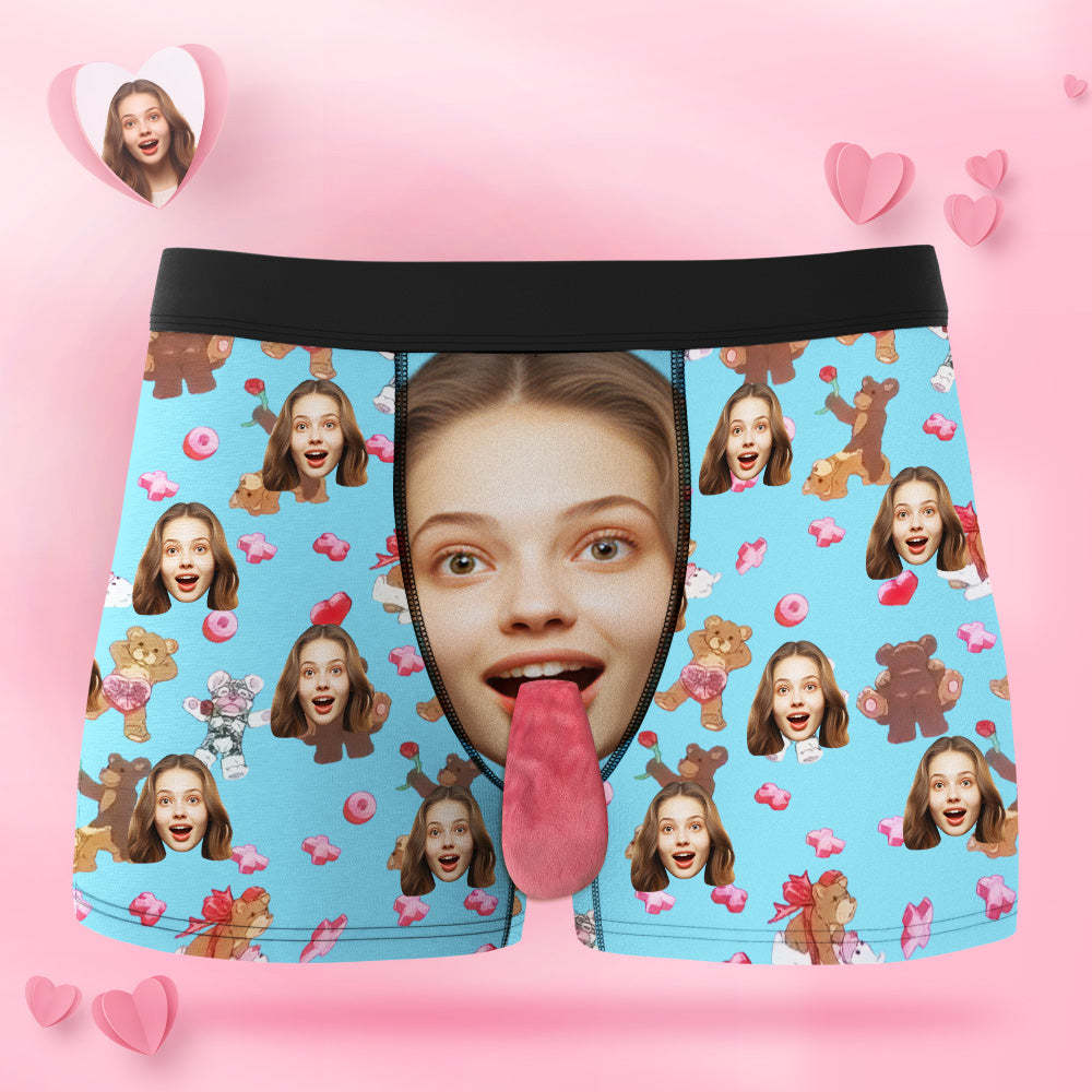 Custom Face Underwear Personalized Magnetic Tongue Underwear Love Bear Valentine's Gifts for Couple - MyPhotoSocks
