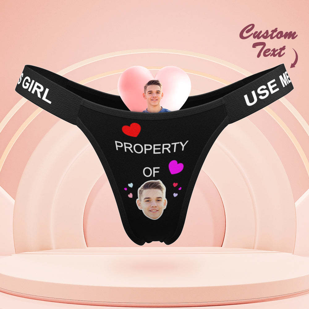 Custom Face Panties Property of You Personalized Waistband Engraved Thong Gift for Her - MyPhotoSocks