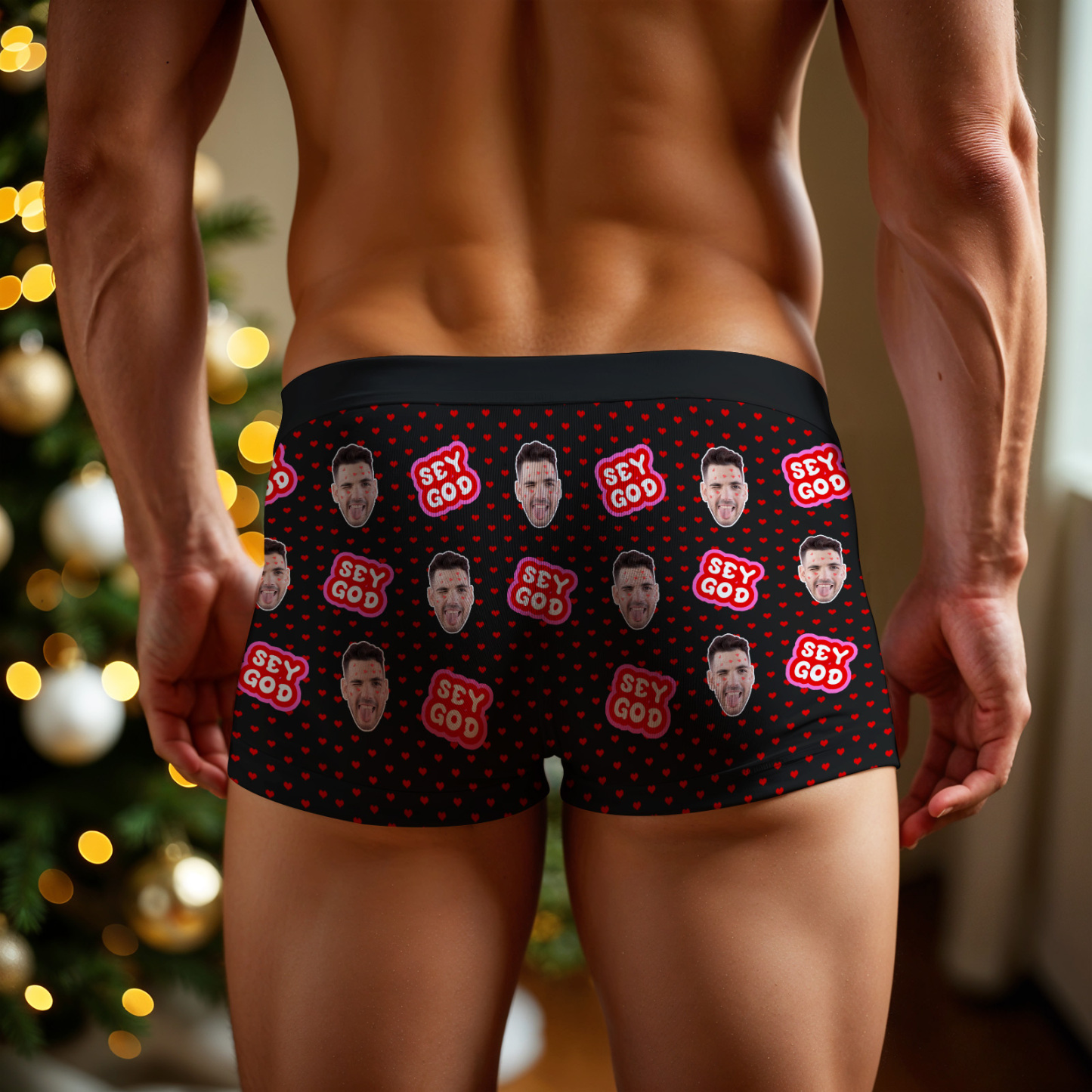 Custom Face Boxer Shorts Men's Face Underwear Funny Lovers Black Boxer Valentine's Gift