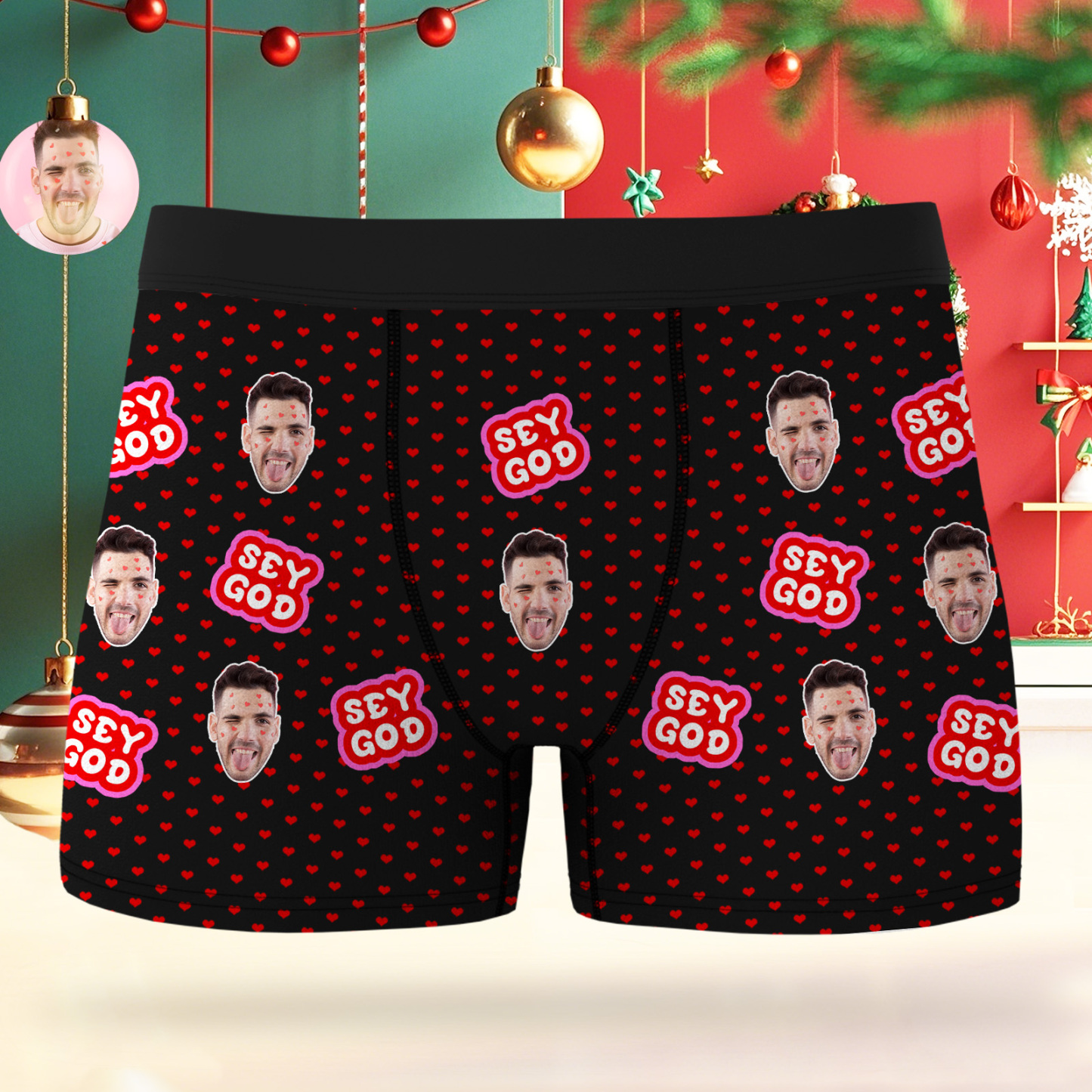 Custom Face Boxer Shorts Men's Face Underwear Funny Lovers Black Boxer Valentine's Gift
