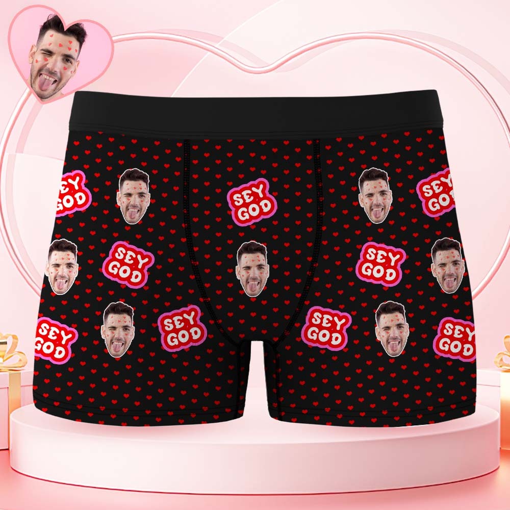 Custom Face Boxer Shorts Men's Face Underwear Funny Lovers Black Boxer Valentine's Gift