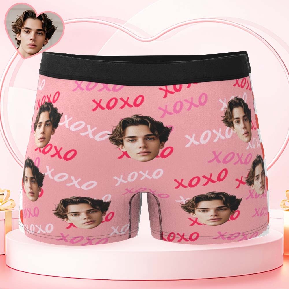 Custom Mens XOXO Hugs and Kisses All Over Boxer Personalized Belt Color Face Boxers Valentines Day Underwear - MyPhotoSocks