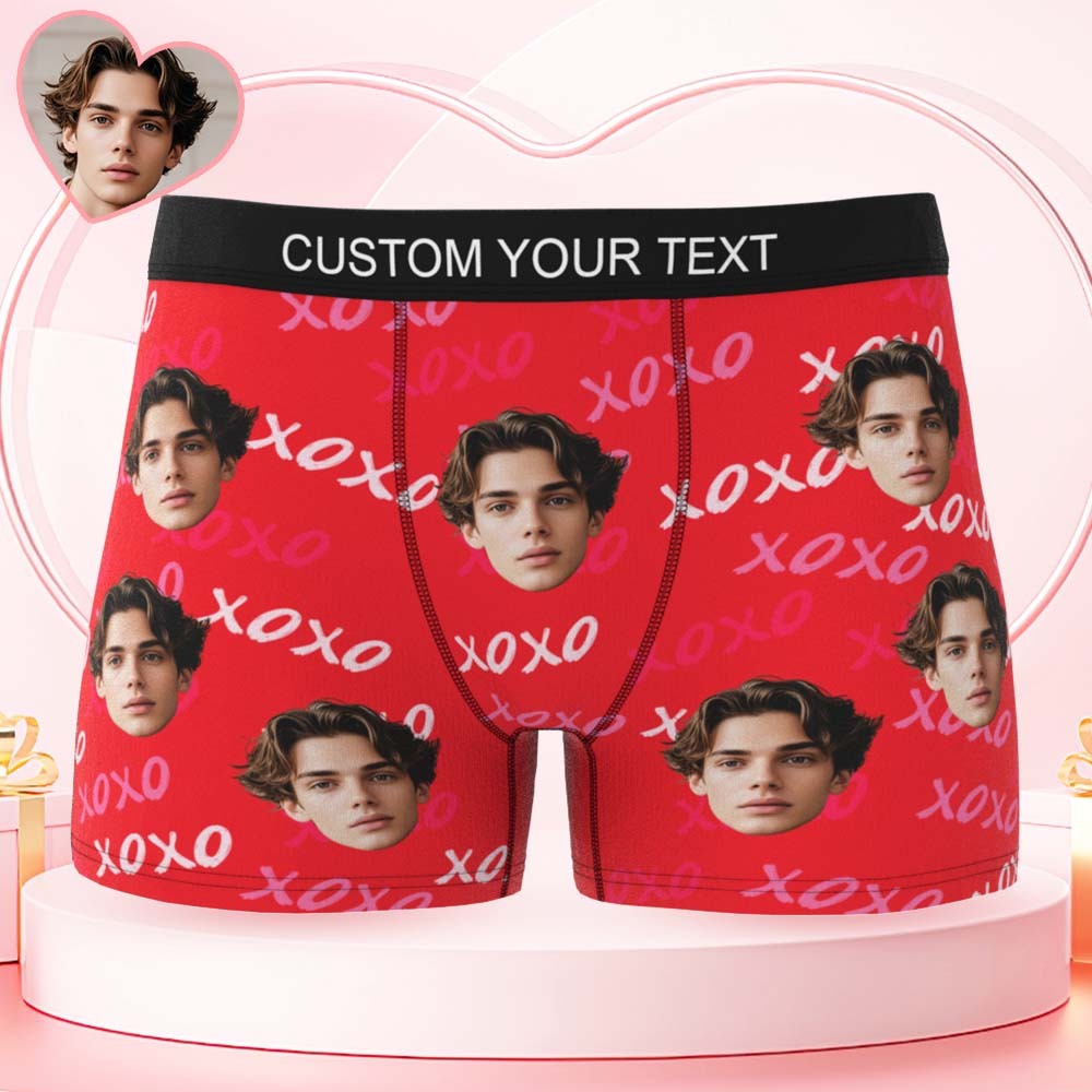 Custom Mens XOXO Hugs and Kisses All Over Boxer Personalized Belt Color Face Boxers Valentines Day Underwear - MyPhotoSocks