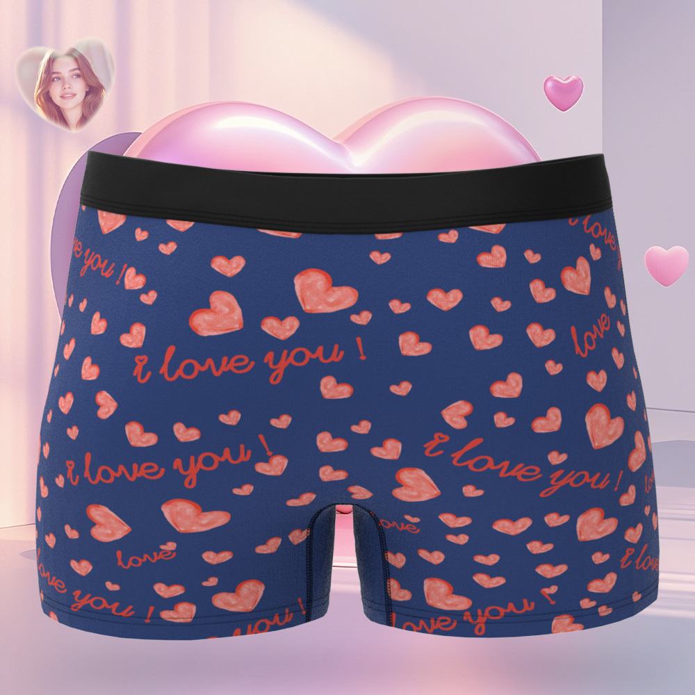 Custom Face Men's Boxer Underwear Gifts for Husband I Love You Heart Men Face Boxer - MyPhotoSocks