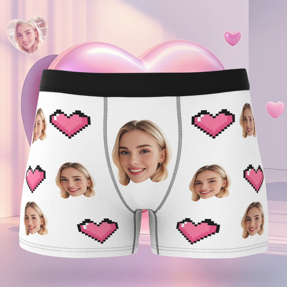 Custom Face Men's Boxer Underwear Gifts for Husband I Love You Heart Men Face Boxer - MyPhotoSocks