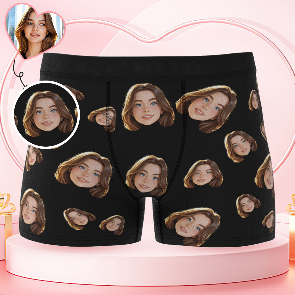 Custom Black Cartoon Face Mash Photo Underwear Personalized Men Underpants Anniversary Valentine Gift - MyPhotoSocks