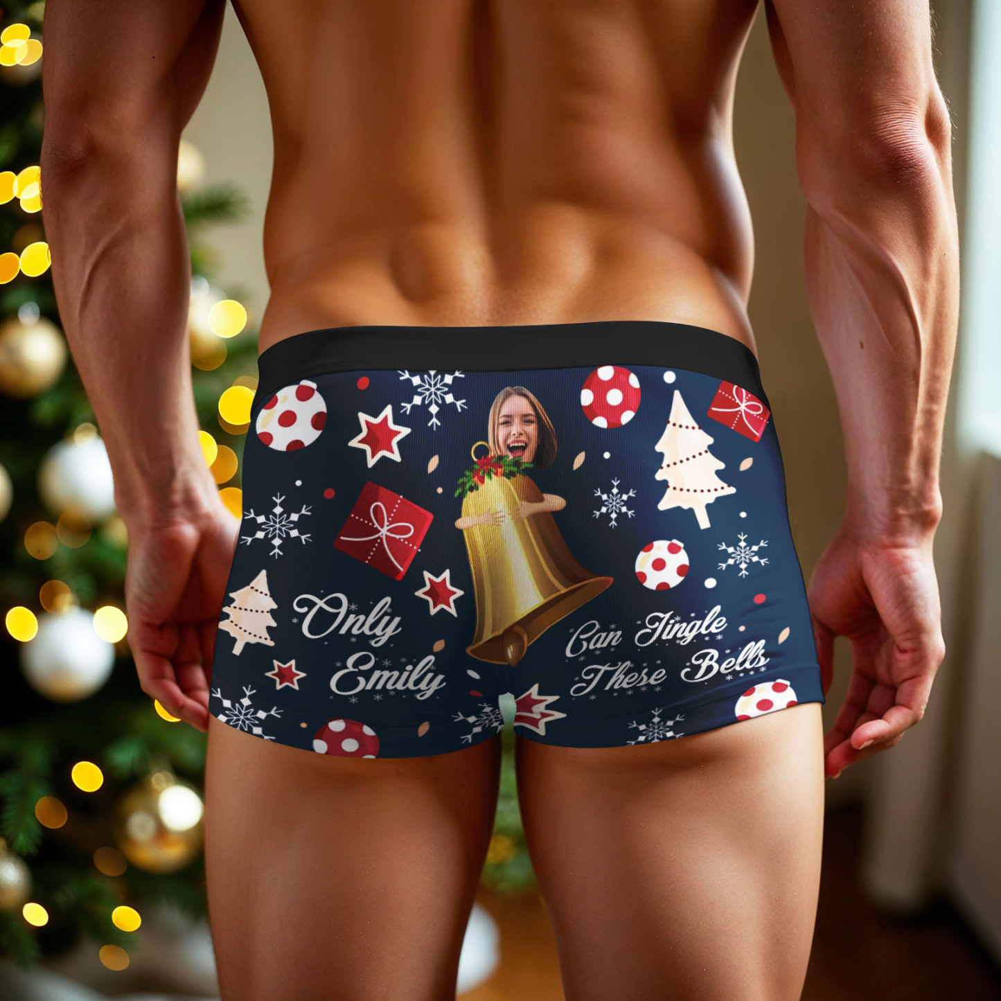 Custom Face Boxer Men Underwear Santa Gift Only Emily Can Jingle These Bells Personalized Photo Funny Men Boxer - MyPhotoSocks