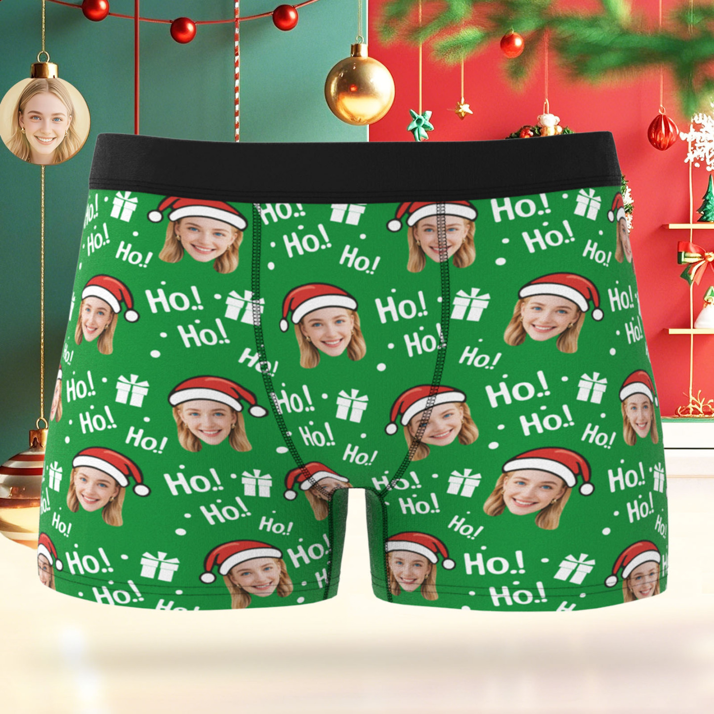 Custom Face Men's Boxer Underwear Santa Gift HoHo Christmas Gift Box Underwear Personalized Photo Funny Men's Boxer Briefs Christmas Valentine Christmas Gift - MyPhotoSocks