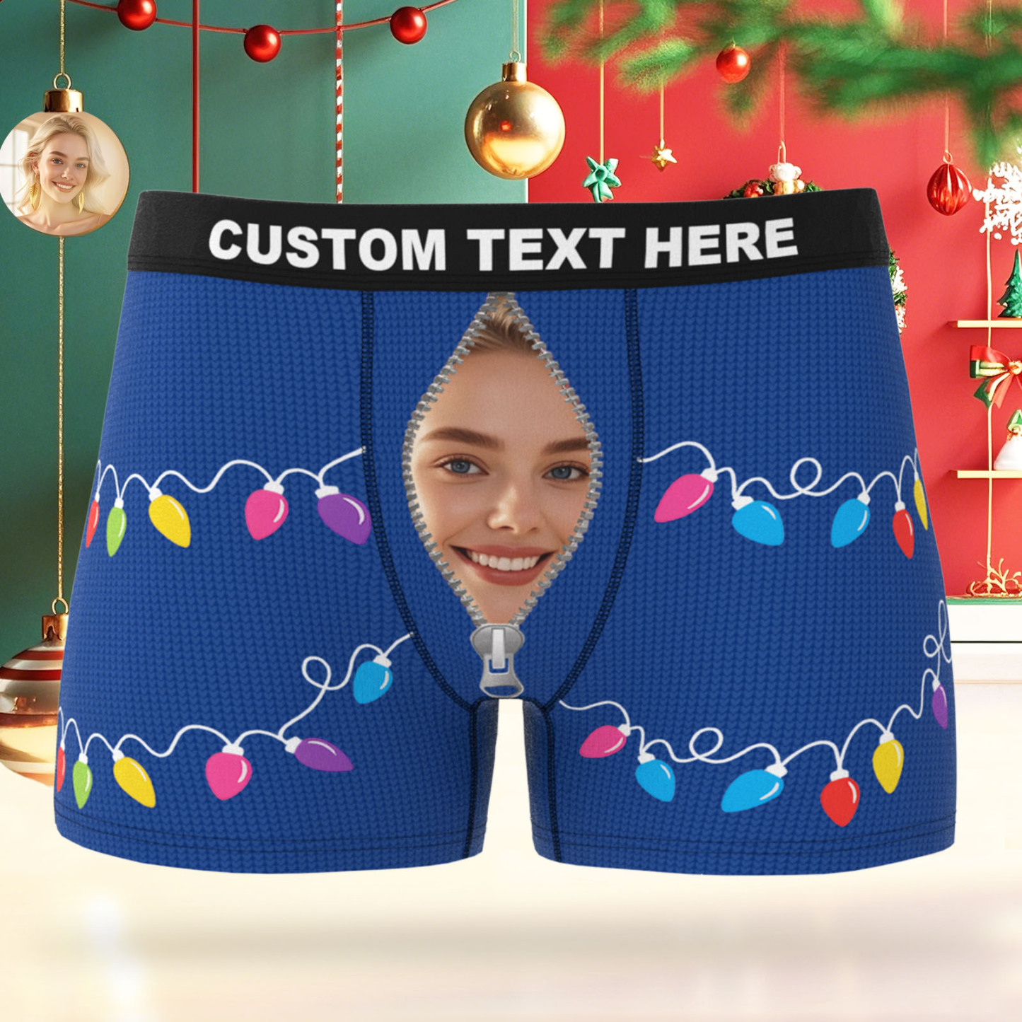 Custom Face Men's Boxer Underwear Santa Gift Christmas Lights Personalized Photo Funny Men's Boxer Briefs Christmas Valentine Christmas Gift - MyPhotoSocks