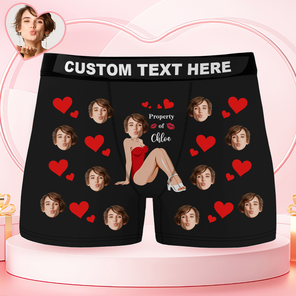 Personalized Gifts for Him Custom Face Photo Boxer Briefs Men's Boxers Underwear Property of Her - MyPhotoSocks